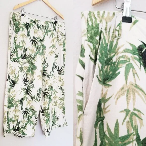 J. Jill Barley Palm Print Linen Blend Wide Leg Crop Pant Plus 2X Tropical Bamboo - Picture 12 of 13